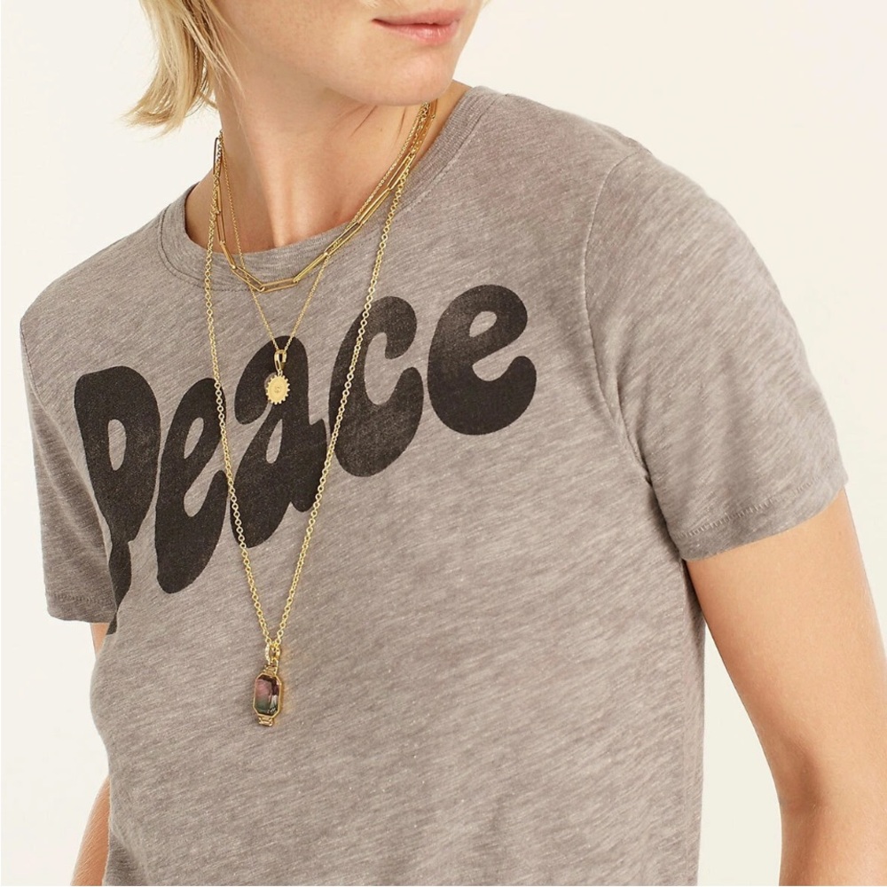 J. Crew NWOT “Peace” Cotton Crewneck T-Shirt Grey and Black